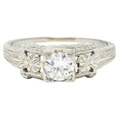 Vintage Art Deco 0.45 CTW Old European Cut Diamond 18 Karat White Gold Engagement Ring