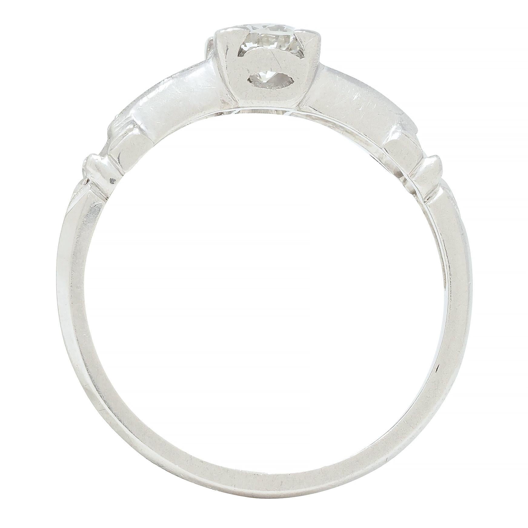 Art Deco 0.45 CTW Old European Cut Diamond Platinum Scroll Engagement Ring For Sale 6