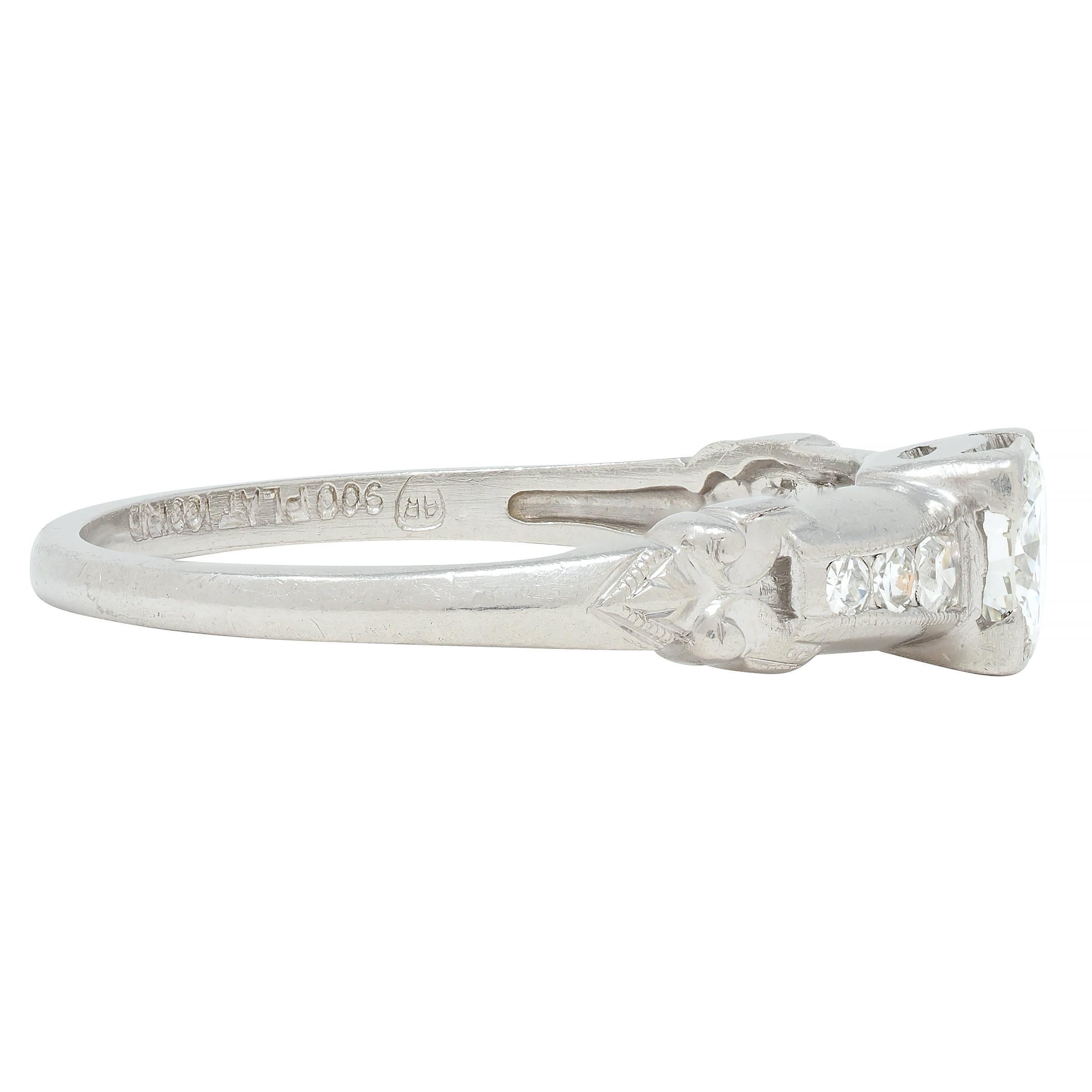 Women's or Men's Art Deco 0.45 CTW Old European Cut Diamond Platinum Scroll Engagement Ring For Sale