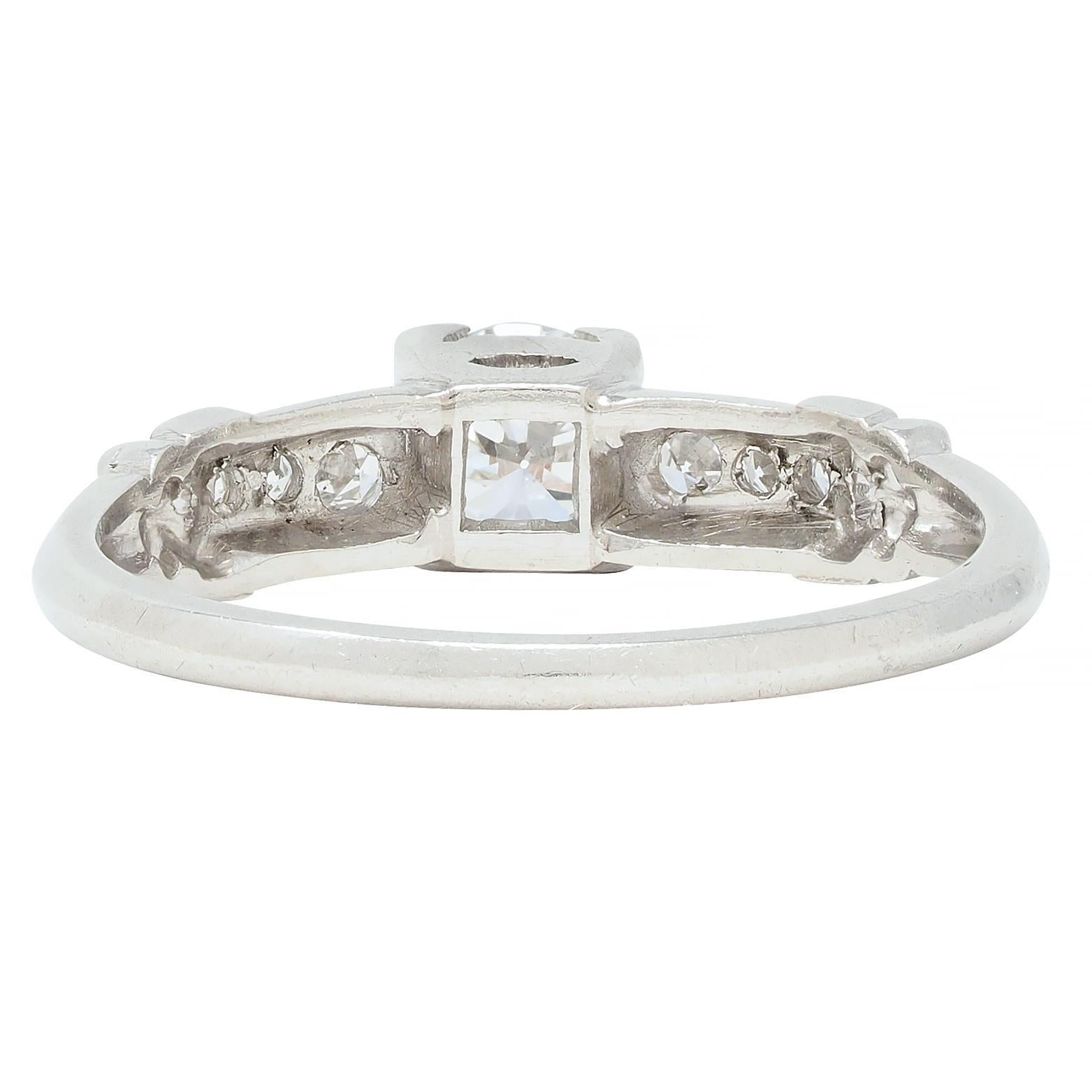 Art Deco 0.45 CTW Old European Cut Diamond Platinum Scroll Engagement Ring For Sale 1