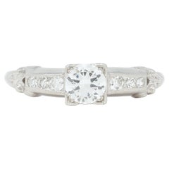 Vintage Art Deco 0.45 CTW Old European Cut Diamond Platinum Scroll Engagement Ring