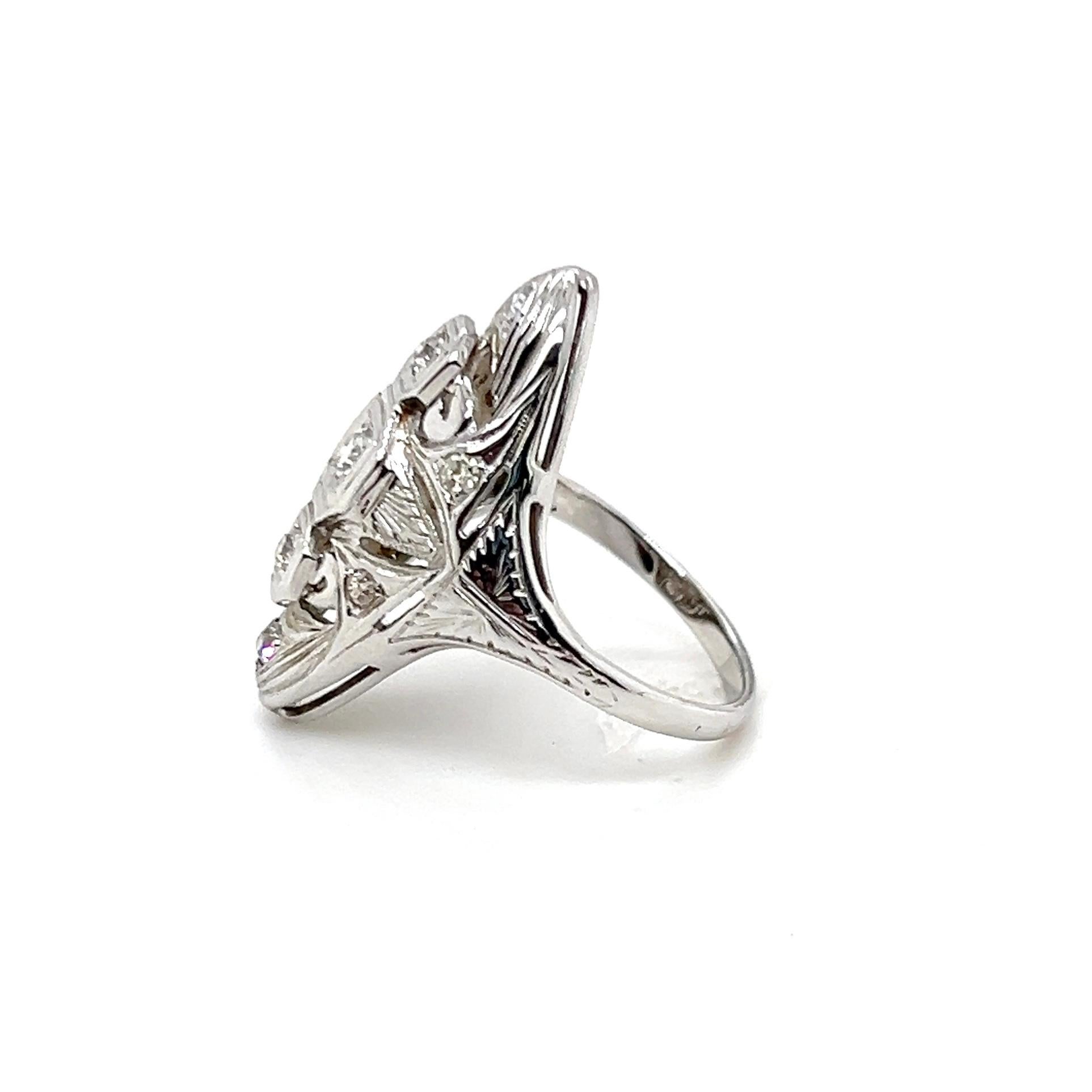 Anello da pranzo Art Deco 0,45 TCW con diamante vecchio europeo in oro bianco 18k 1930 in vendita 2