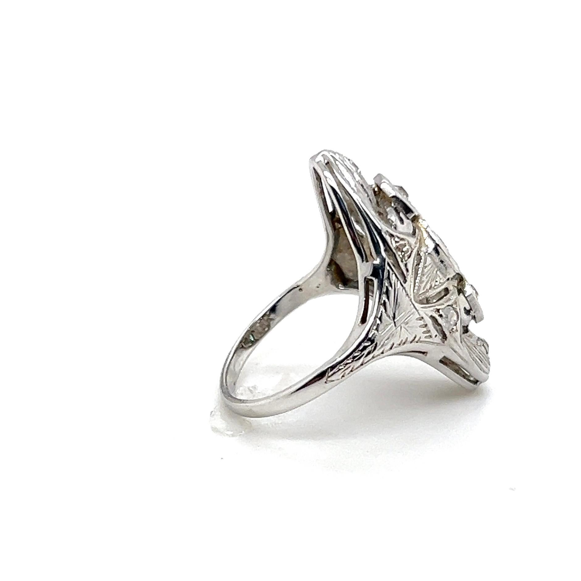 Anello da pranzo Art Deco 0,45 TCW con diamante vecchio europeo in oro bianco 18k 1930 in vendita 3