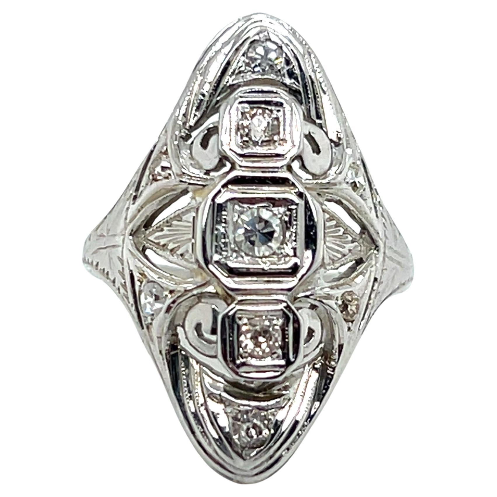 Art Deco 0,45 TCW Old European Diamond 18k Weißgold Dinner Ring 1930er Jahre