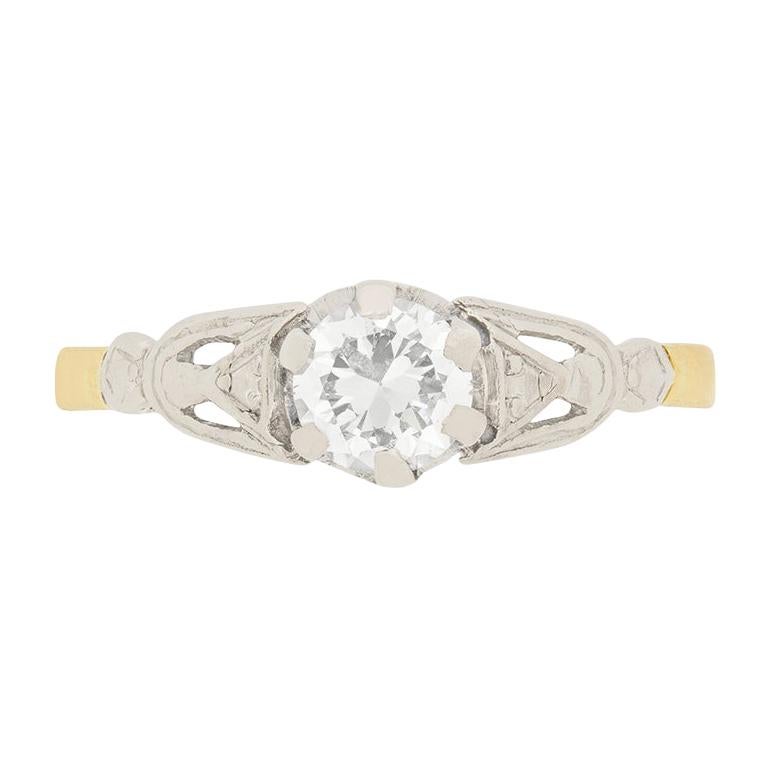 Art Deco 0.45 Carat Diamond Solitaire Engagement Ring, circa 1920s For Sale