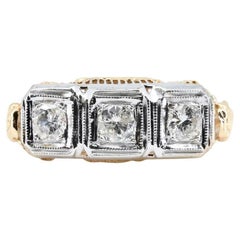 Antique Art Deco 0.45ctw Three Stone Floral Filigree Diamond Ring in 14K Gold
