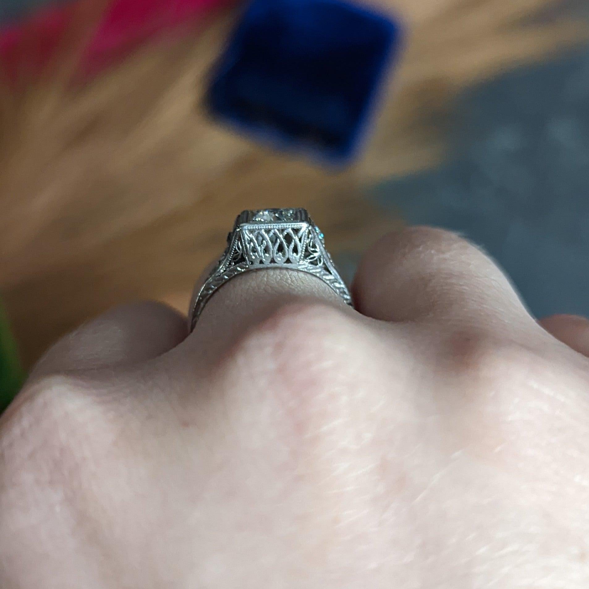 Art Deco 0.46 Carat Diamond Platinum Trellis Engagement Ring 5
