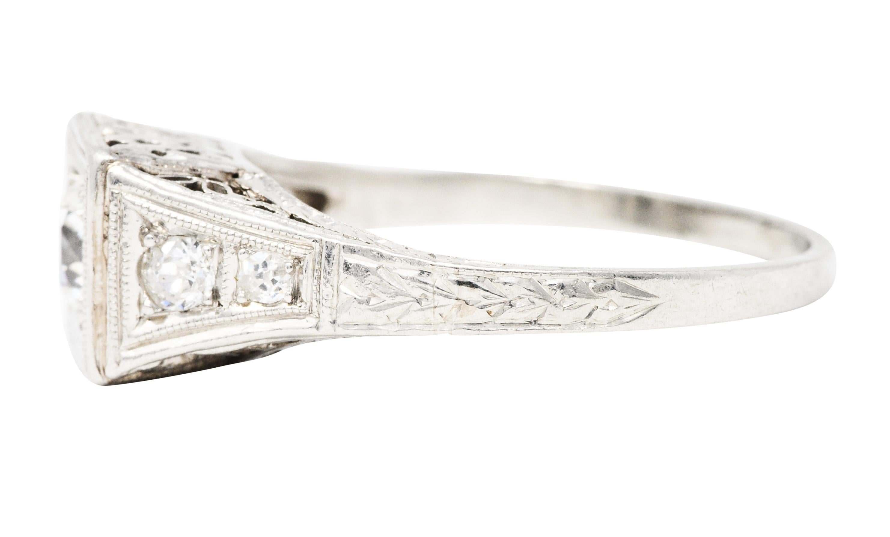 Art Deco 0.46 Carat Diamond Platinum Trellis Engagement Ring In Excellent Condition In Philadelphia, PA