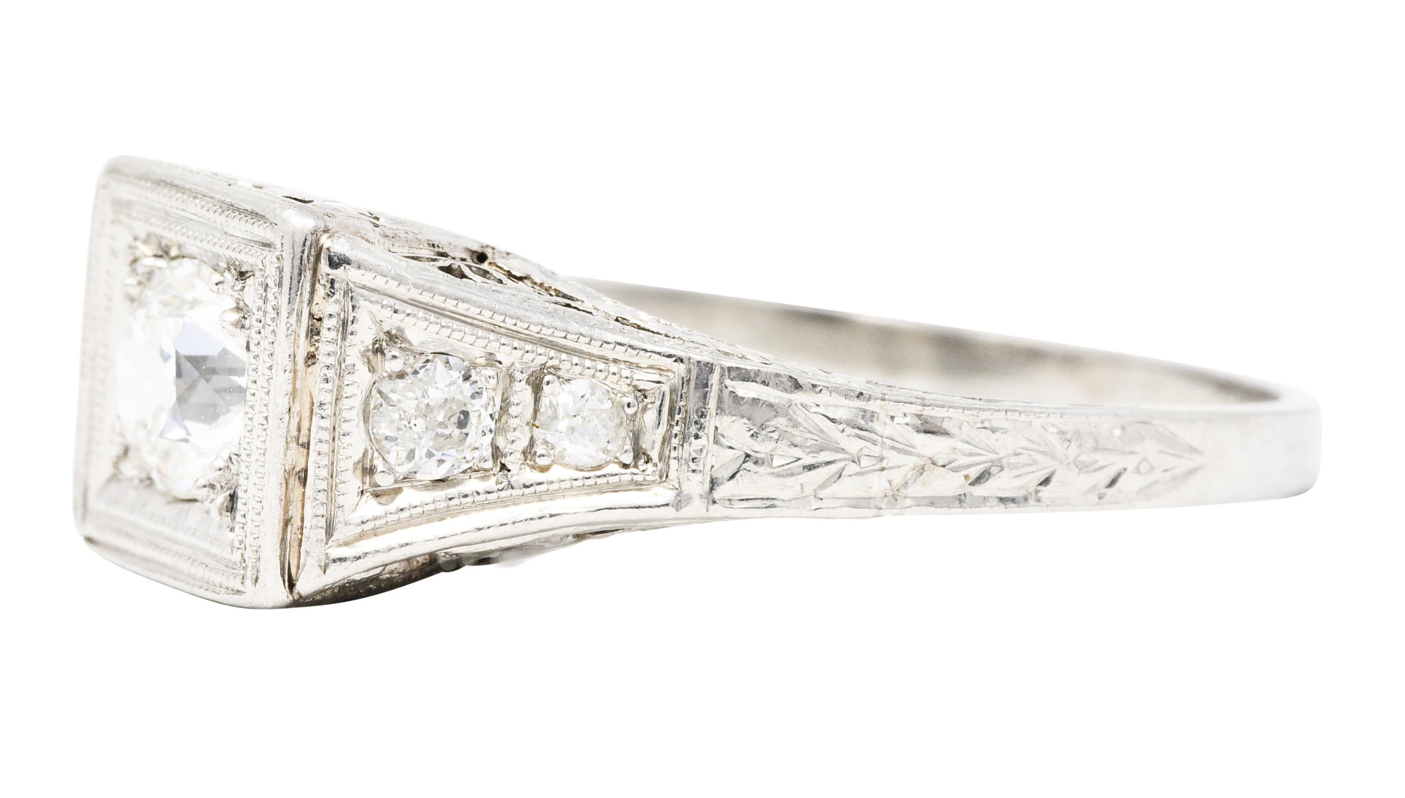Women's or Men's Art Deco 0.46 Carat Diamond Platinum Trellis Engagement Ring