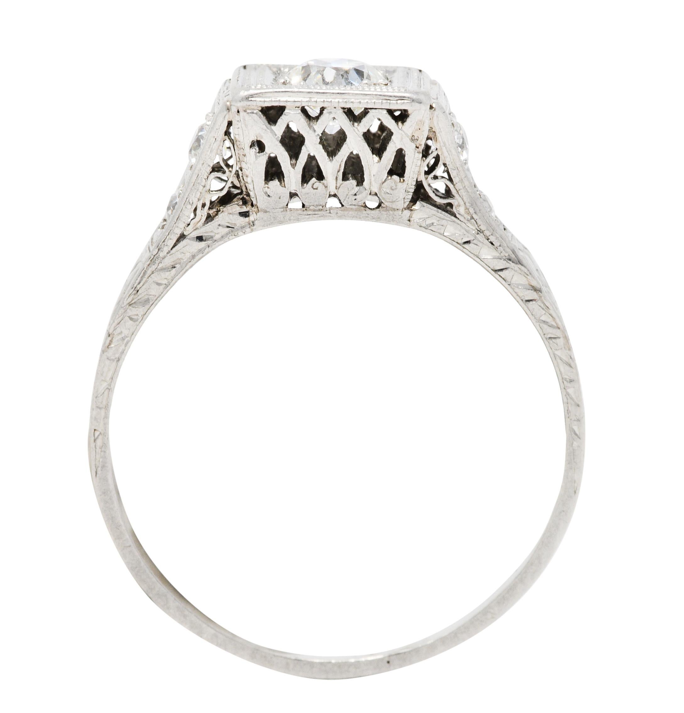 Art Deco 0.46 Carat Diamond Platinum Trellis Engagement Ring 1