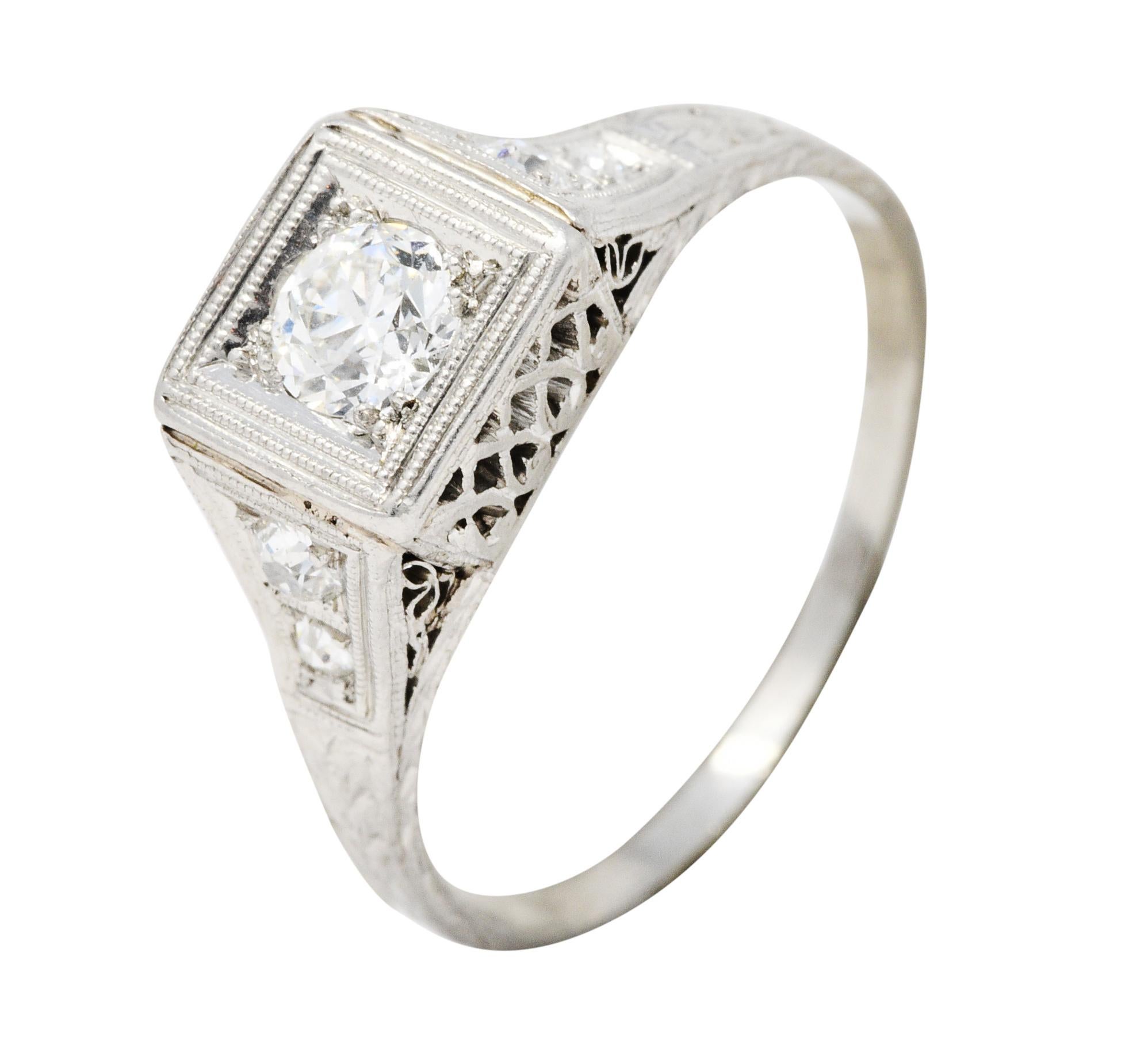 Art Deco 0.46 Carat Diamond Platinum Trellis Engagement Ring 2