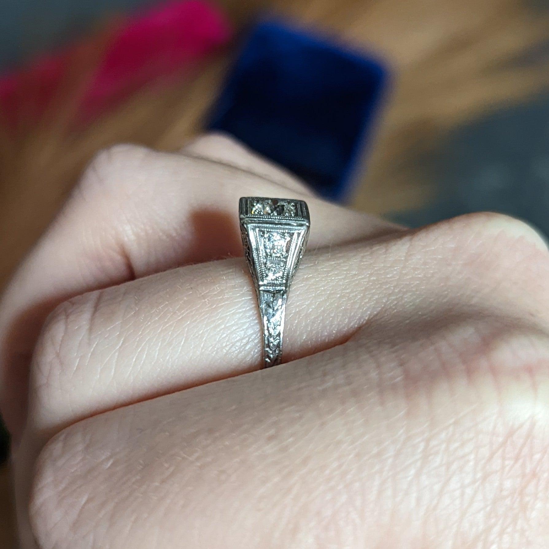 Art Deco 0.46 Carat Diamond Platinum Trellis Engagement Ring 4