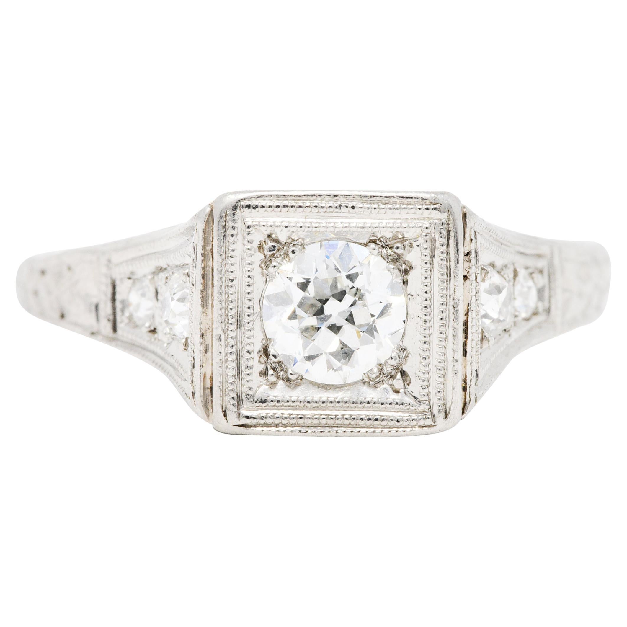 Art Deco 0.46 Carat Diamond Platinum Trellis Engagement Ring