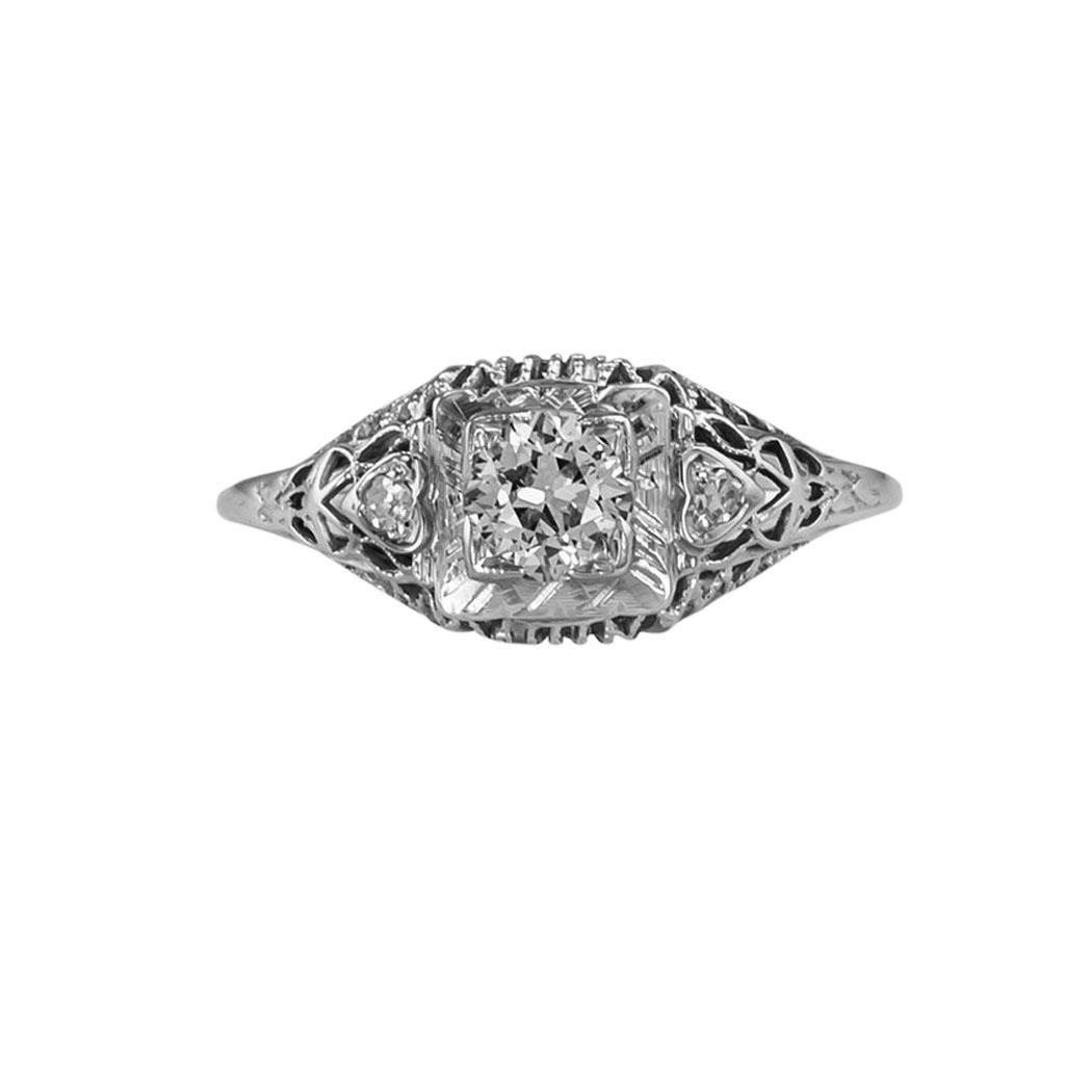 Art Deco 0.46 old European-cut diamond and filigree white gold engagement ring circa 1930.  Clear and concise information you want to know is listed below.  Contact us right away if you have additional questions.  We are here to connect you with