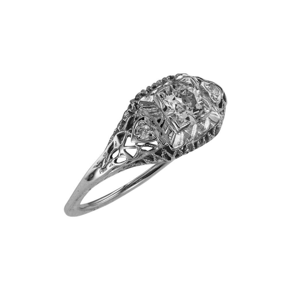 Old European Cut Art Deco 0.46 Carat Old European-Cut Diamond Engagement Ring