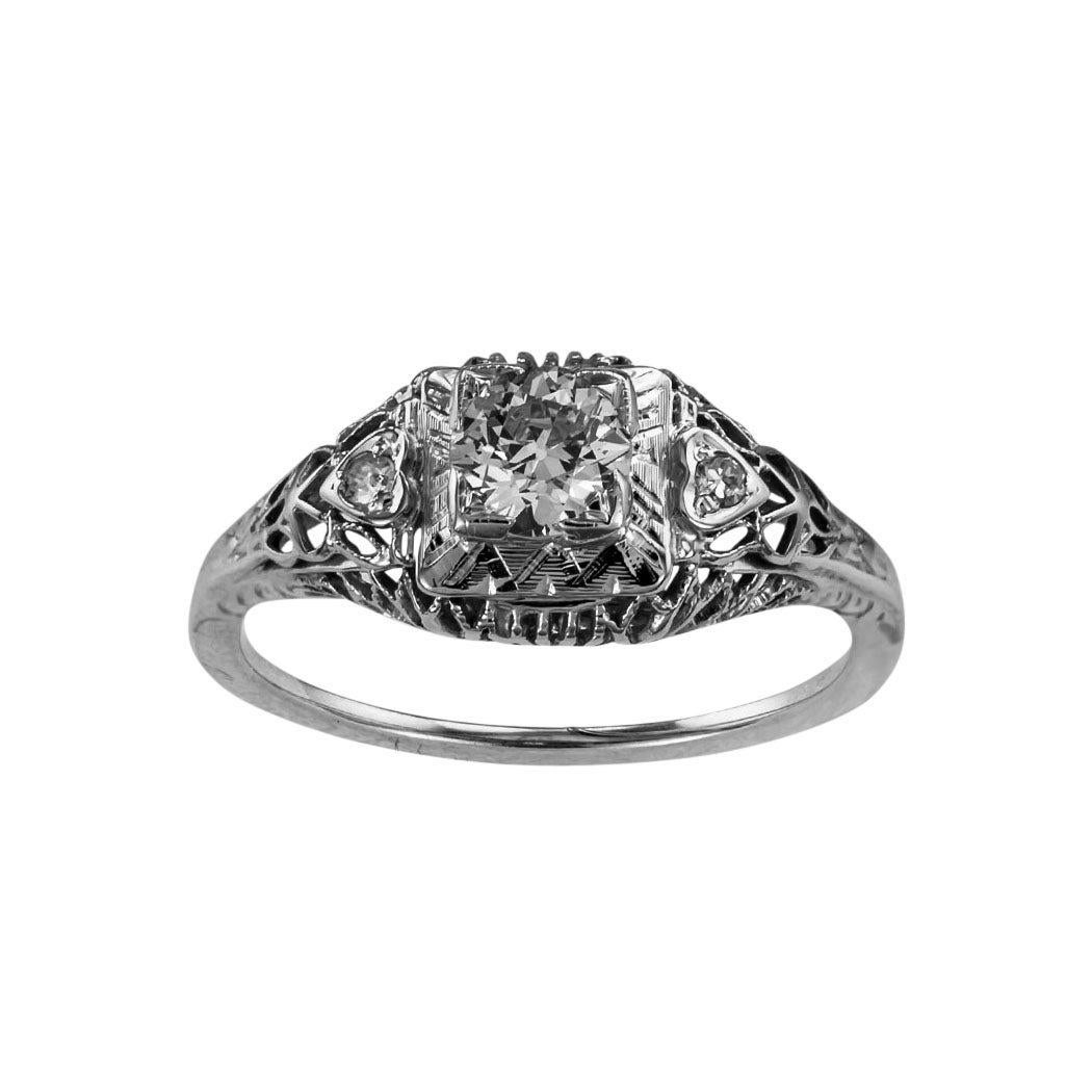 Art Deco 0.46 Carat Old European-Cut Diamond Engagement Ring