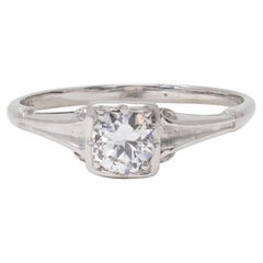 Art Deco 0.46 CT Diamond Platinum Vintage Fleur-De-Lis Solitaire Engagement Ring