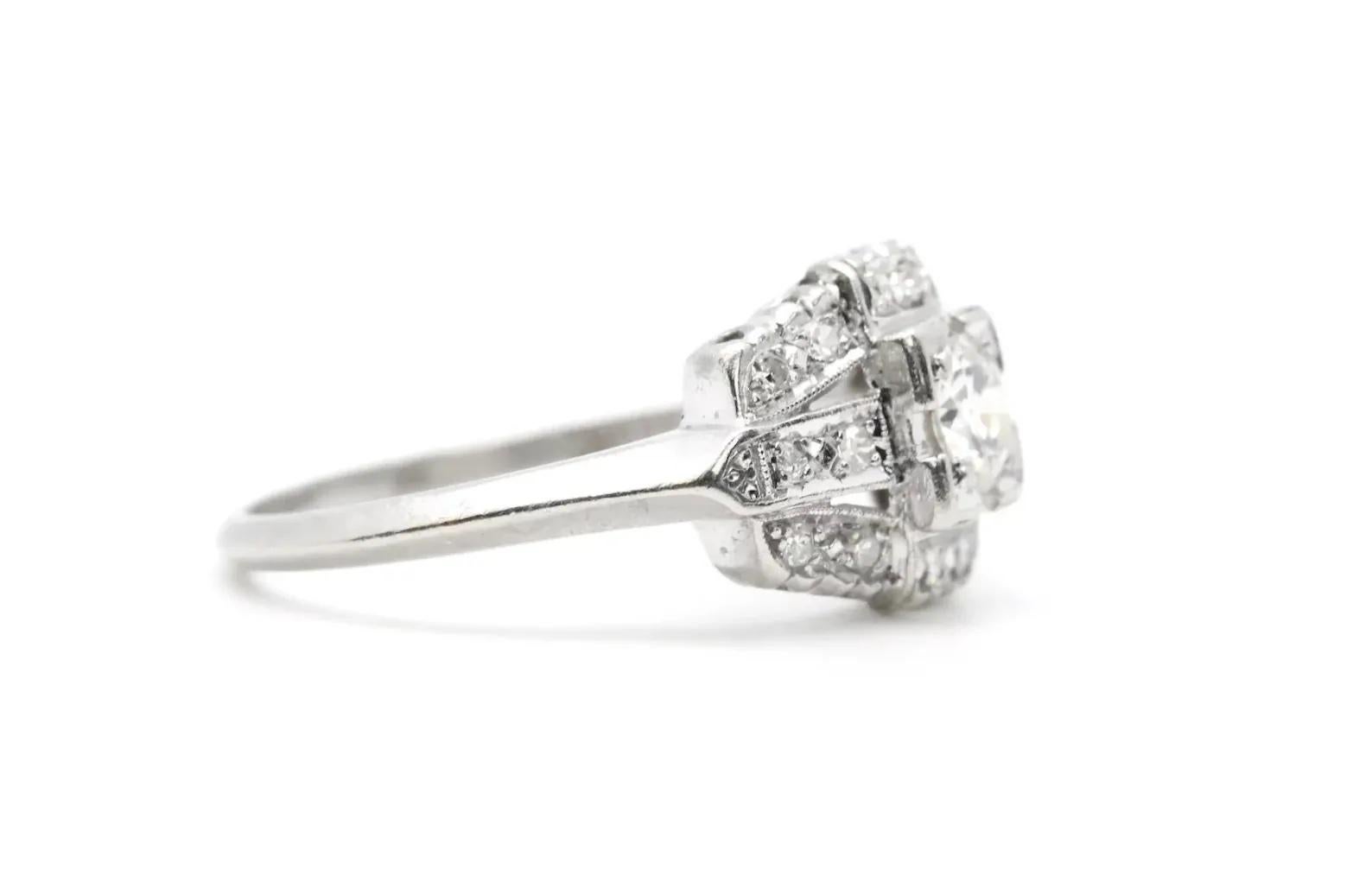 Old European Cut Art Deco 0.46ctw European Cut Diamond Engagement Ring in Platinum For Sale