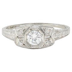Art Deco 0.47 CTW Diamond Platinum Scrolling Foliate Vintage Engagement Ring