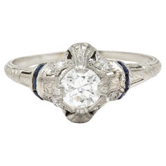 Vintage Art Deco 0.48 Carat Diamond Sapphire Platinum Foliate Engagement Ring