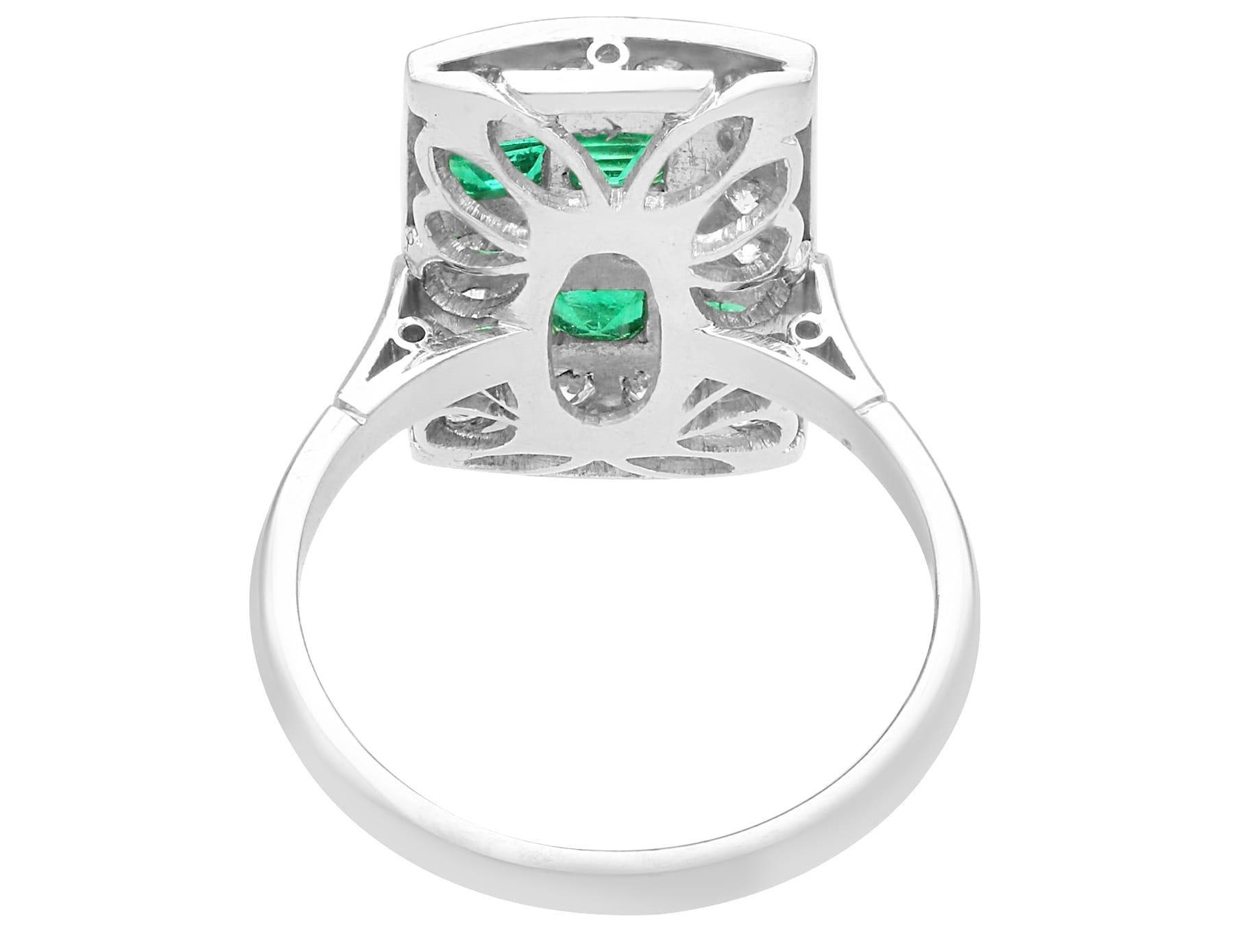 Art Deco 0.48 Carat Emerald and 1.12 Carat Diamond Platinum Cocktail Ring In Excellent Condition For Sale In Jesmond, Newcastle Upon Tyne