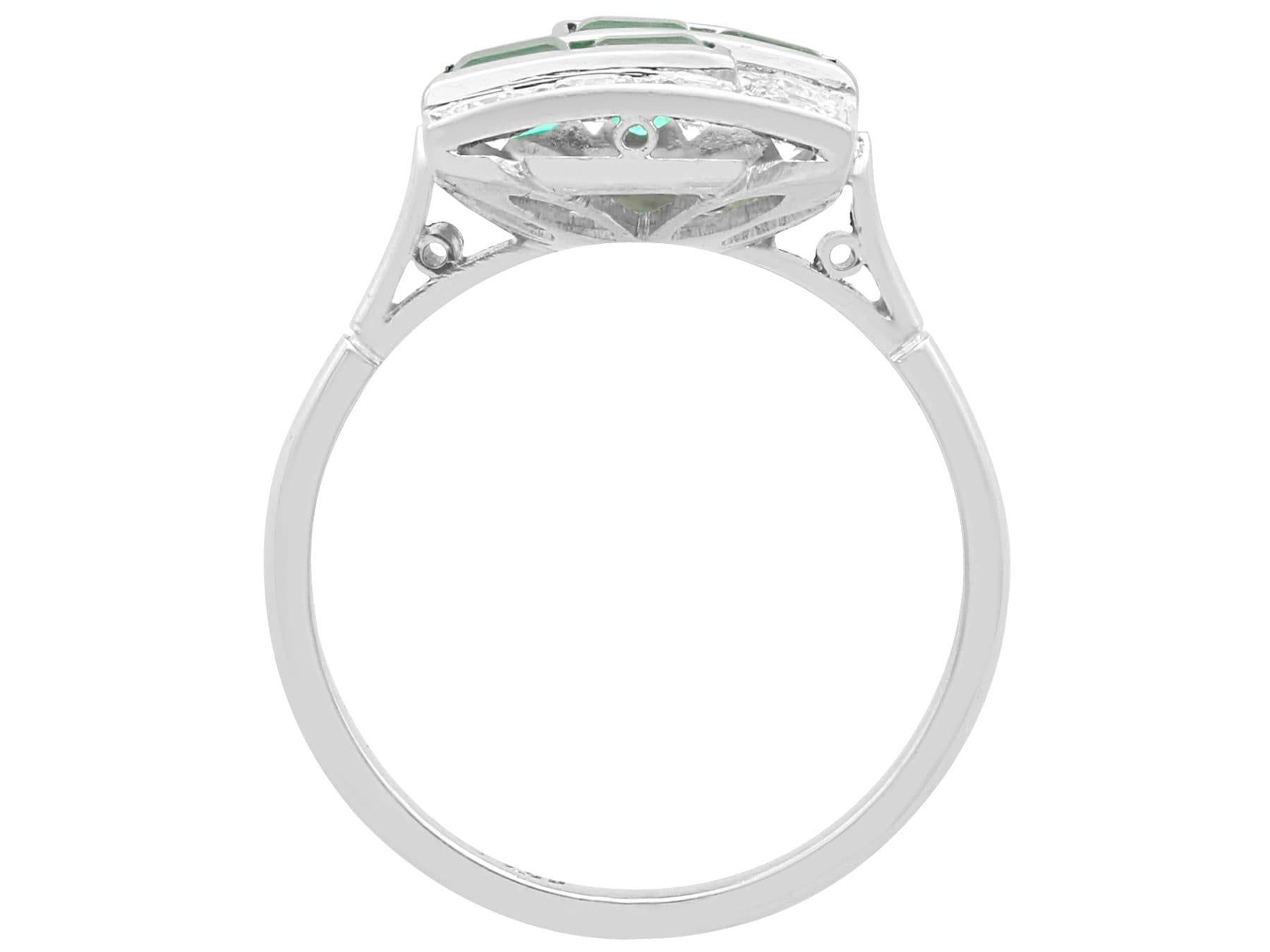 Women's or Men's Art Deco 0.48 Carat Emerald and 1.12 Carat Diamond Platinum Cocktail Ring For Sale