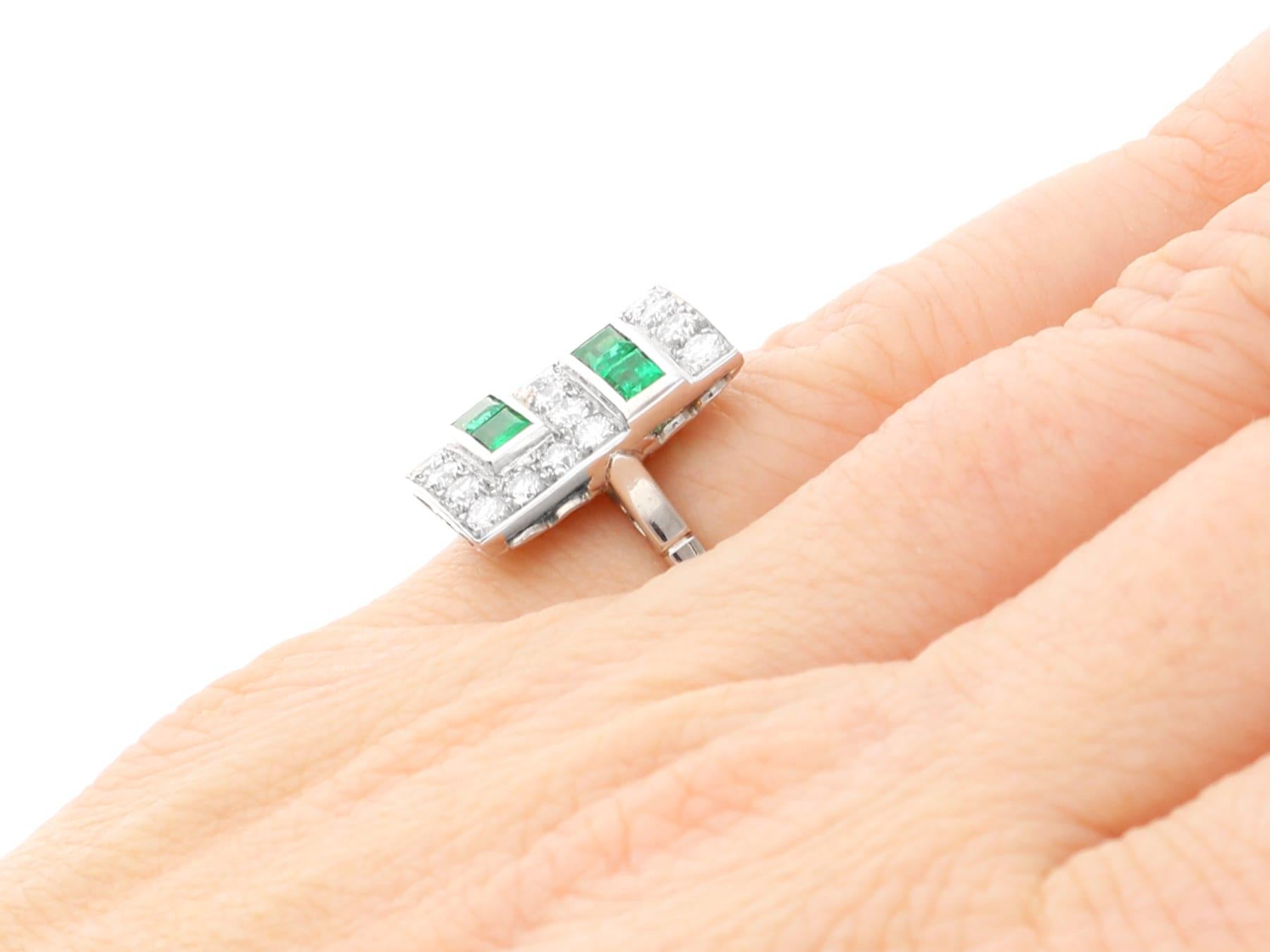 Art Deco 0.48 Carat Emerald and 1.12 Carat Diamond Platinum Cocktail Ring For Sale 2