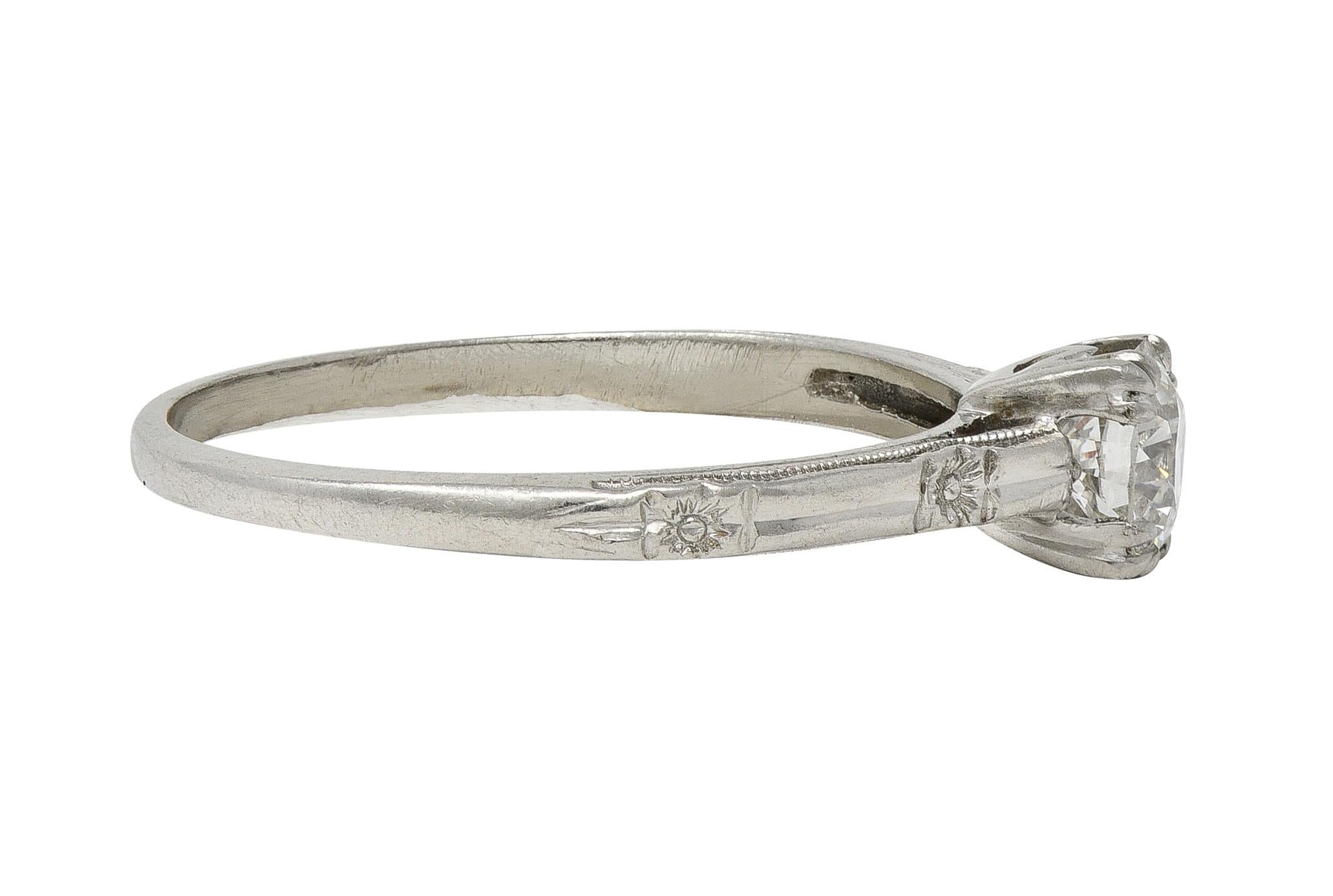 Round Cut Art Deco 0.48 CTW Diamond Platinum Vintage Solitaire Engagement Ring For Sale