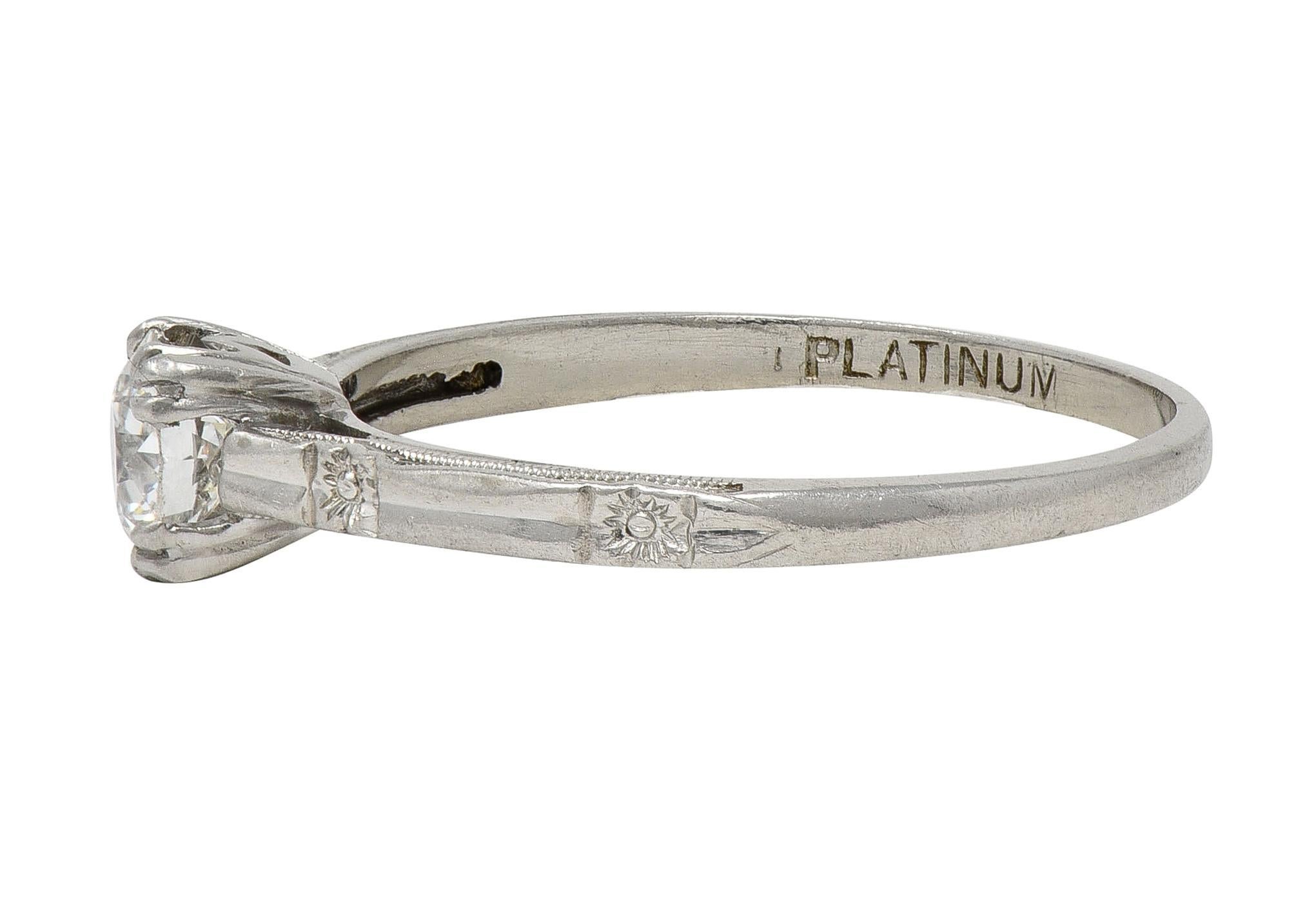 Women's or Men's Art Deco 0.48 CTW Diamond Platinum Vintage Solitaire Engagement Ring For Sale