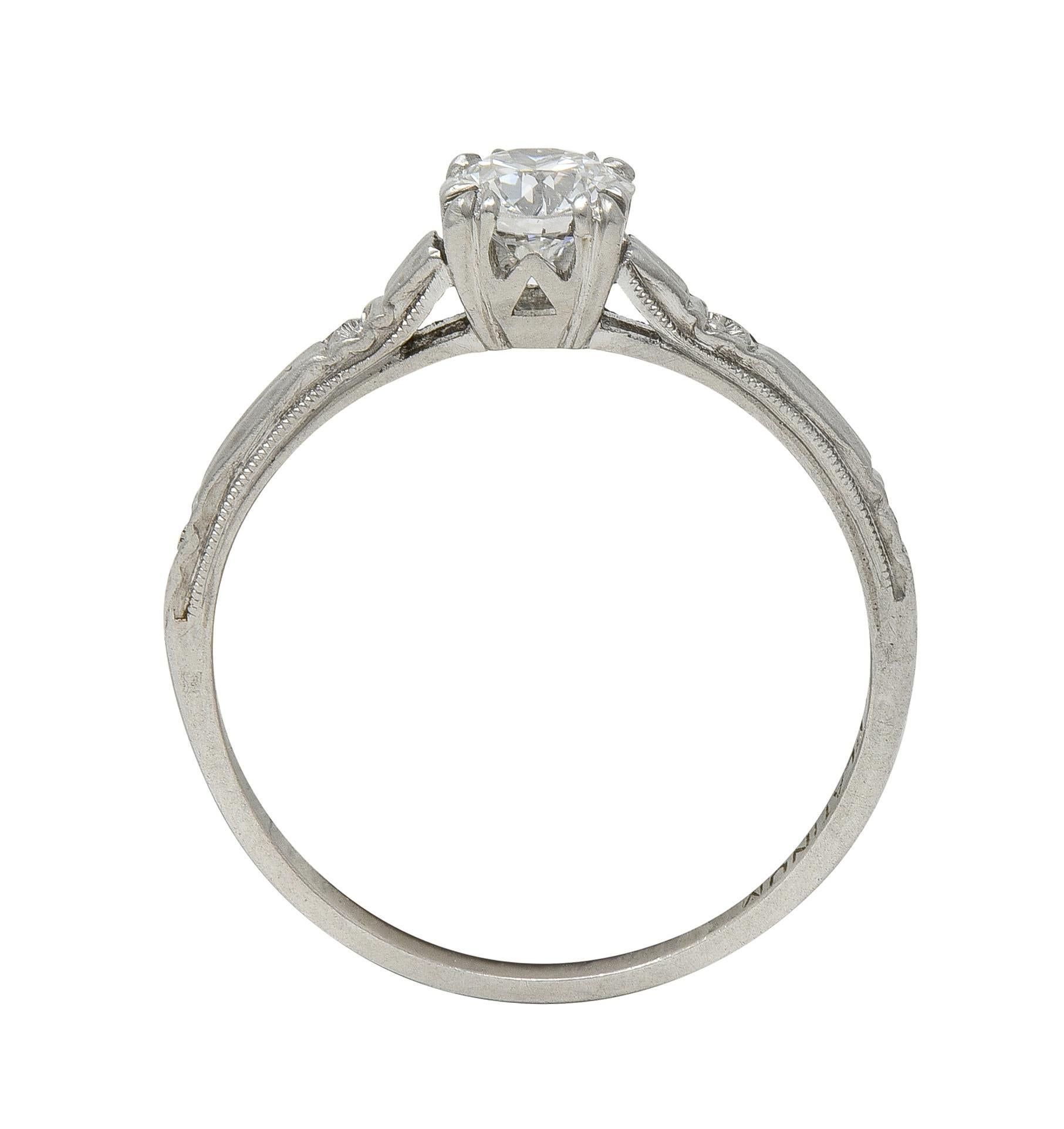Art Deco 0.48 CTW Diamond Platinum Vintage Solitaire Engagement Ring For Sale 2