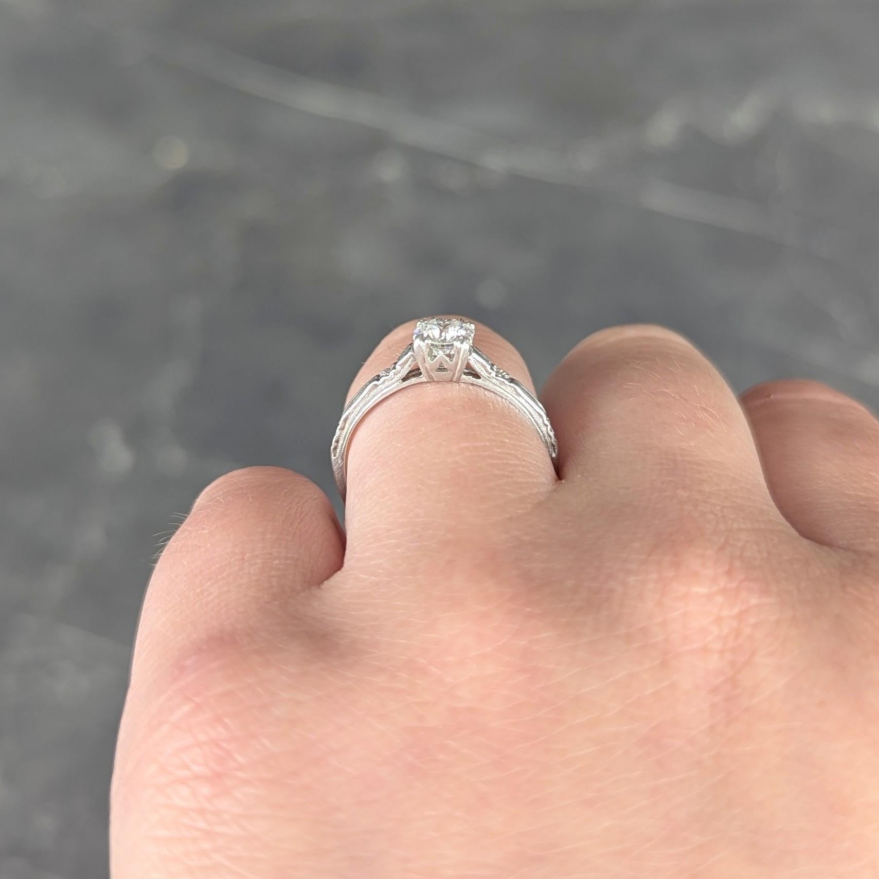 Art Deco 0.48 CTW Diamond Platinum Vintage Solitaire Engagement Ring For Sale 4