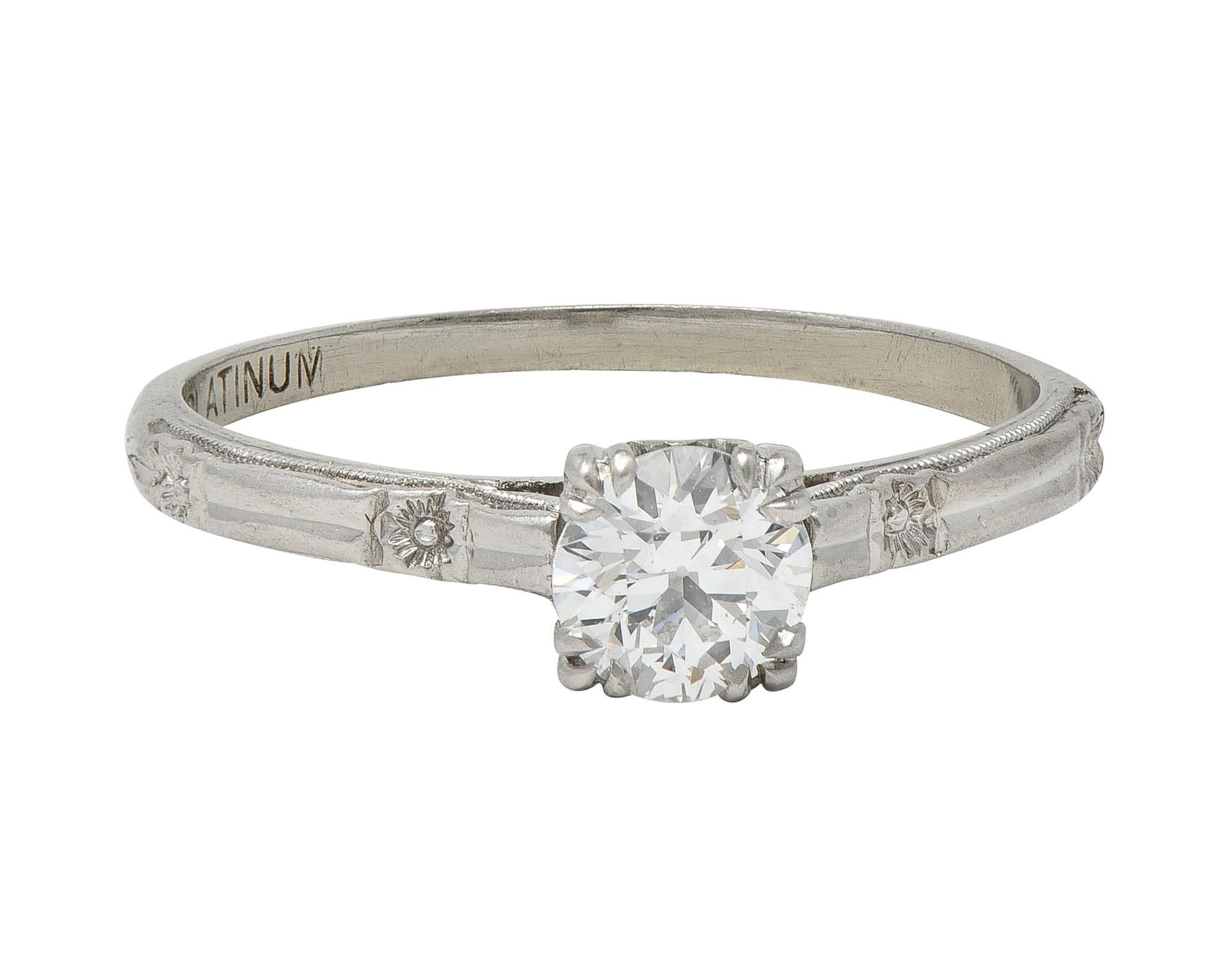Art Deco 0.48 CTW Diamond Platinum Vintage Solitaire Engagement Ring For Sale