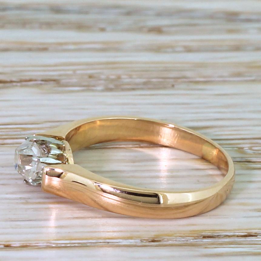 Old Mine Cut Art Deco 0.49 Carat Old Cut Diamond Rose Gold Engagement Ring