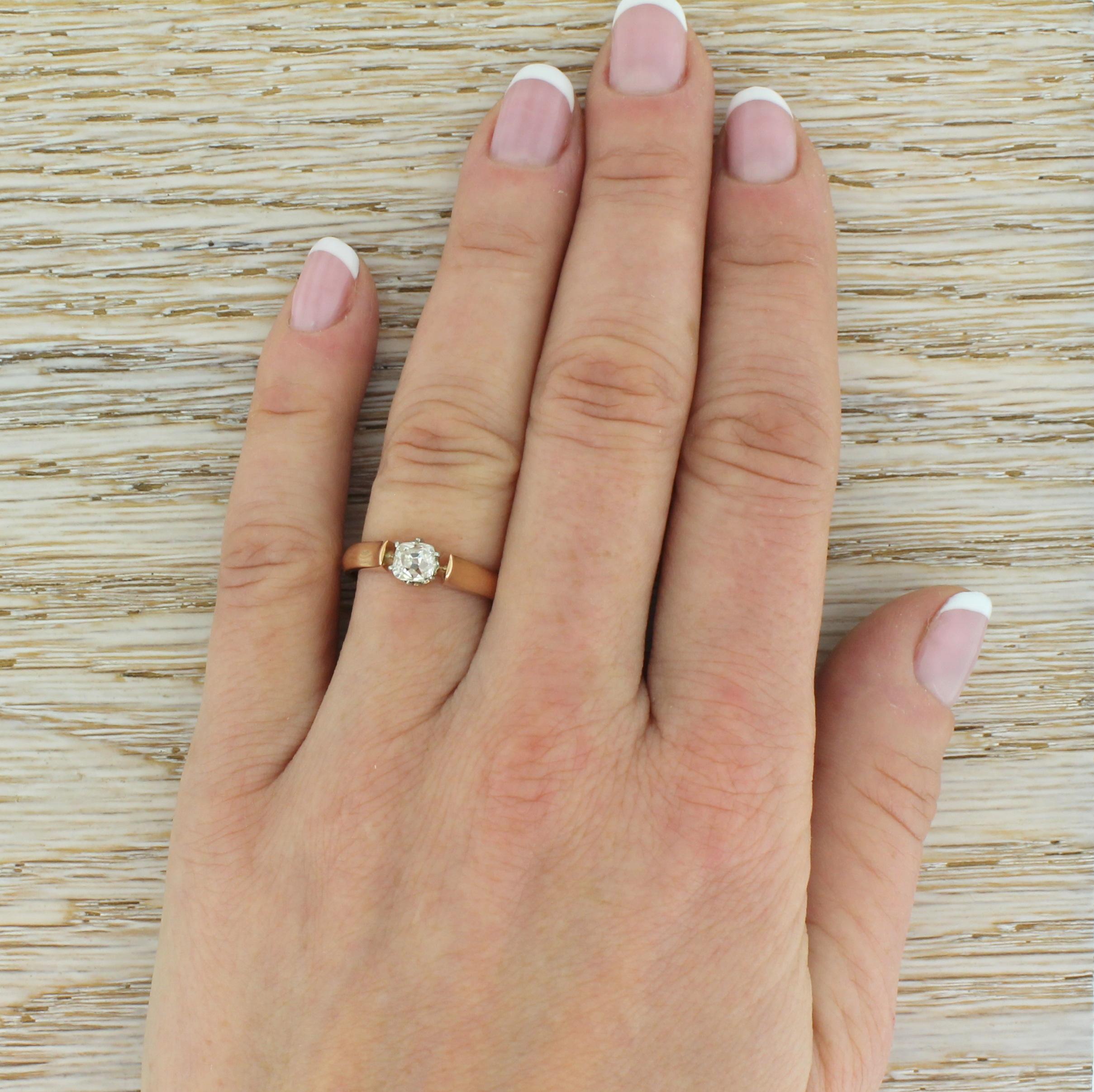 Women's Art Deco 0.49 Carat Old Cut Diamond Rose Gold Engagement Ring