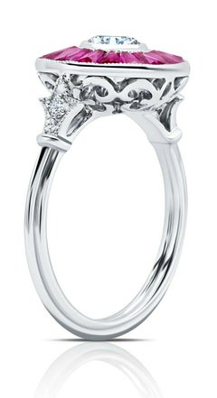 Art Deco Style 0.5 TCW Diamond Baguette Ruby 3.2 TCW Platinum Engagement Ring
