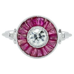 Art Deco Style 0.5 TCW Diamond Baguette Ruby 3.2 TCW Platinum Engagement Ring