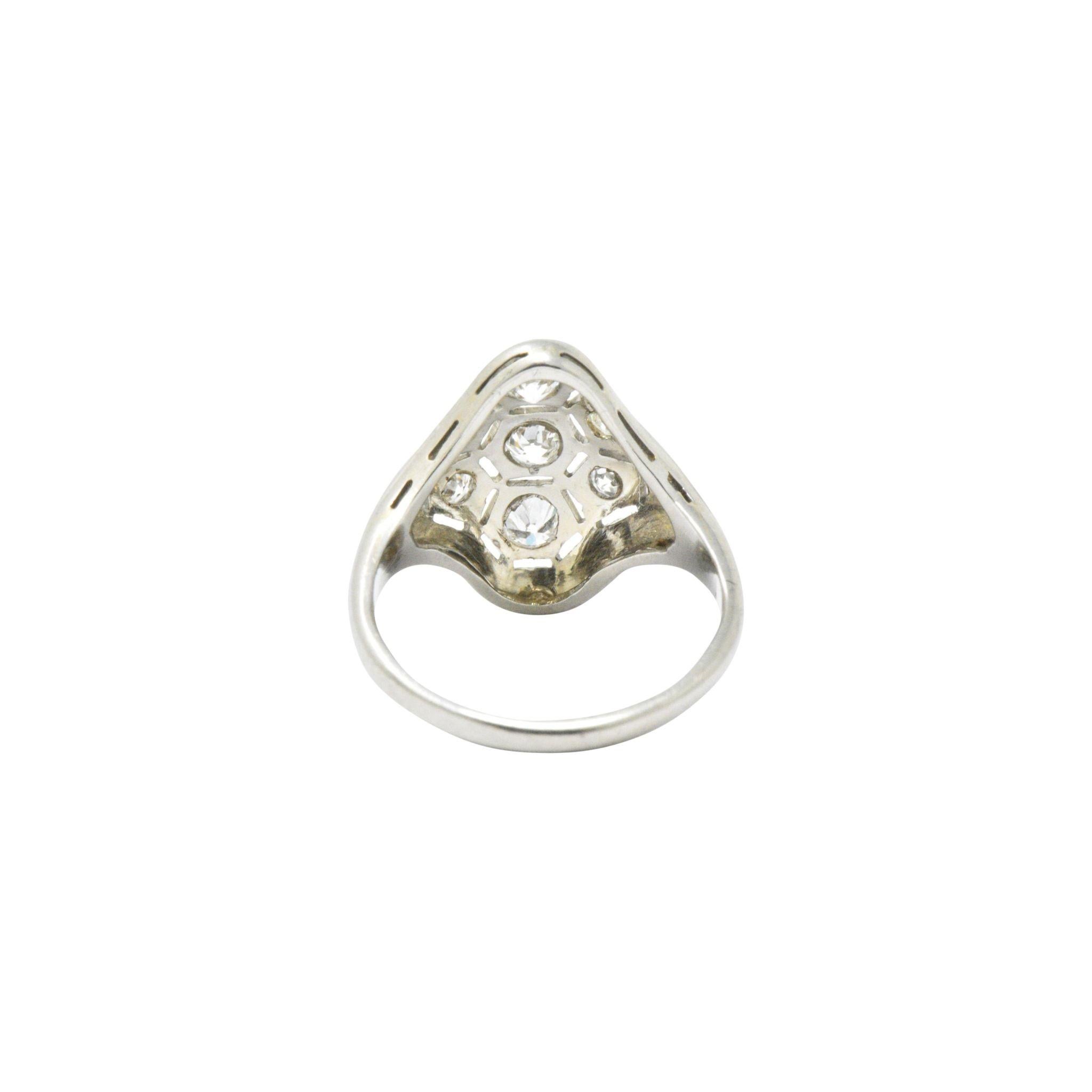 Art Deco 0.50 Carat Diamond 18 Karat White Gold Dinner Ring Circa 1930 In Good Condition In Philadelphia, PA