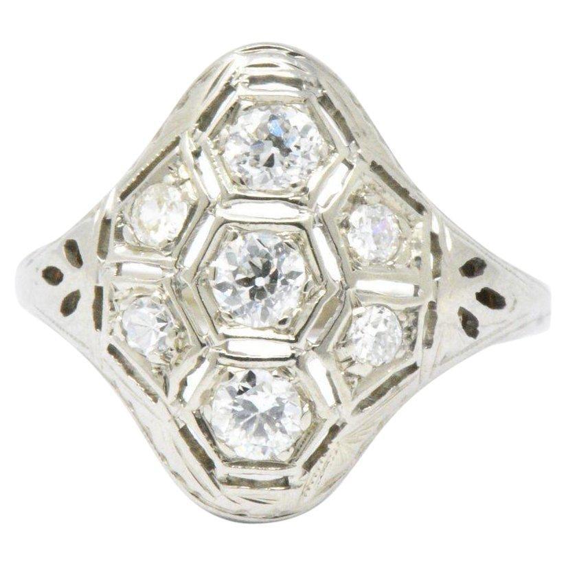 Art Deco 0.50 Carat Diamond 18 Karat White Gold Dinner Ring Circa 1930