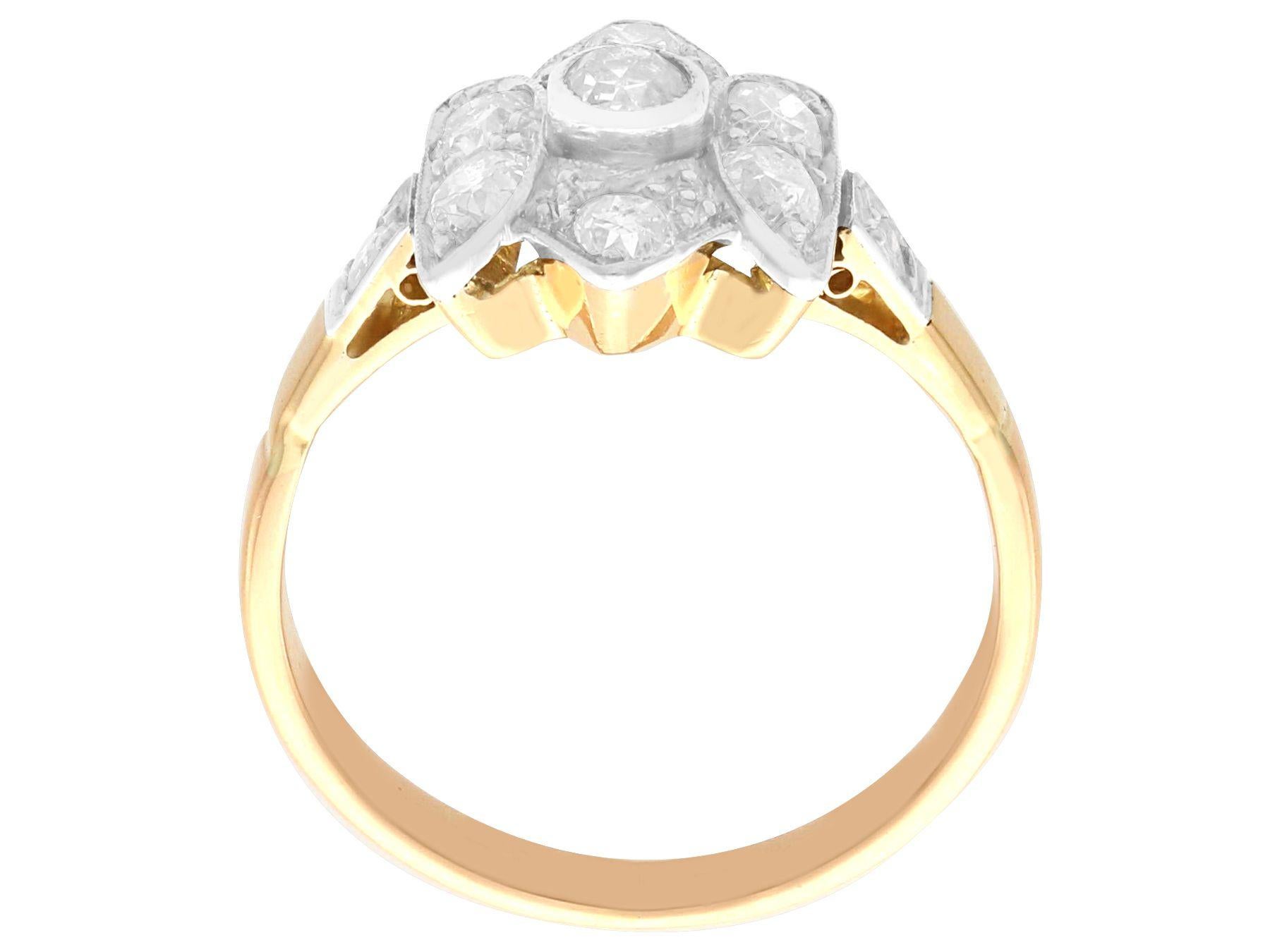 Old European Cut Art Deco Diamond and Yellow Gold Cocktail Ring For Sale