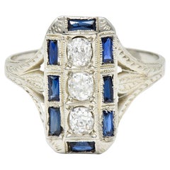 Vintage Art Deco 0.50 Carat Diamond Sapphire 18 Karat White Gold Dinner Ring
