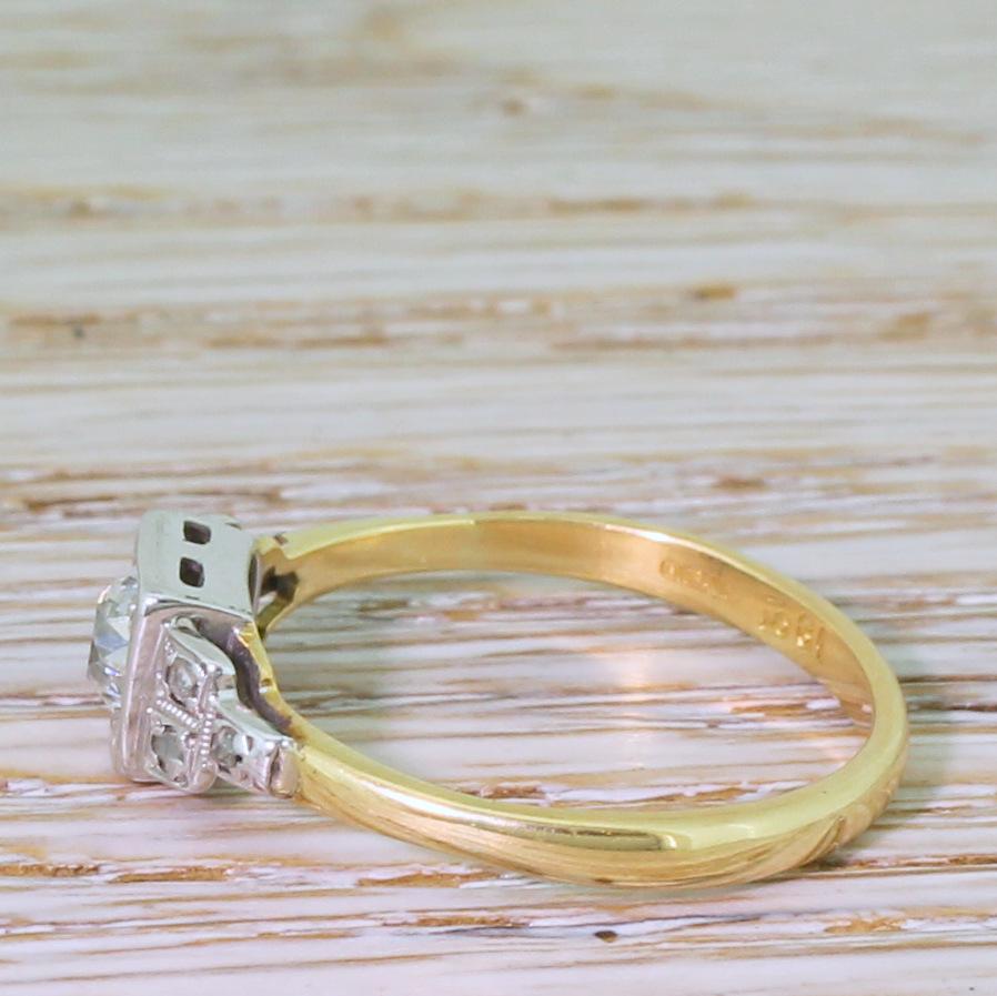 Old Mine Cut Art Deco 0.50 Carat Old Cut Diamond Gold Platinum Engagement Ring