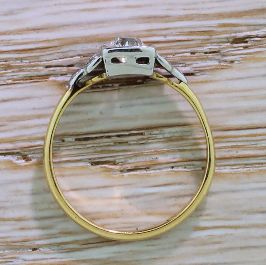 Art Deco 0.50 Carat Old Cut Diamond Gold Platinum Engagement Ring In Good Condition In Essex, GB