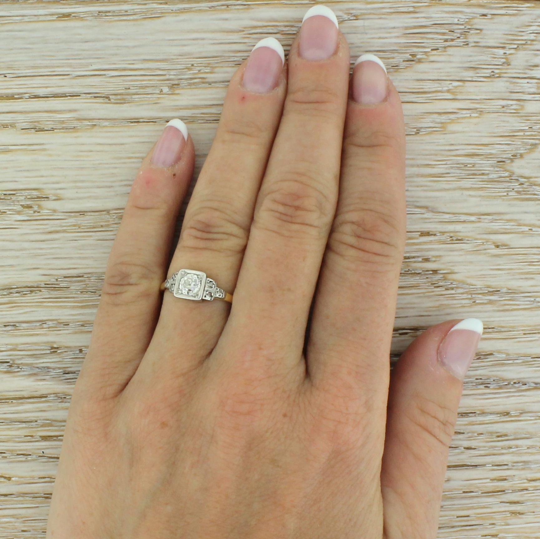 Women's Art Deco 0.50 Carat Old Cut Diamond Gold Platinum Engagement Ring