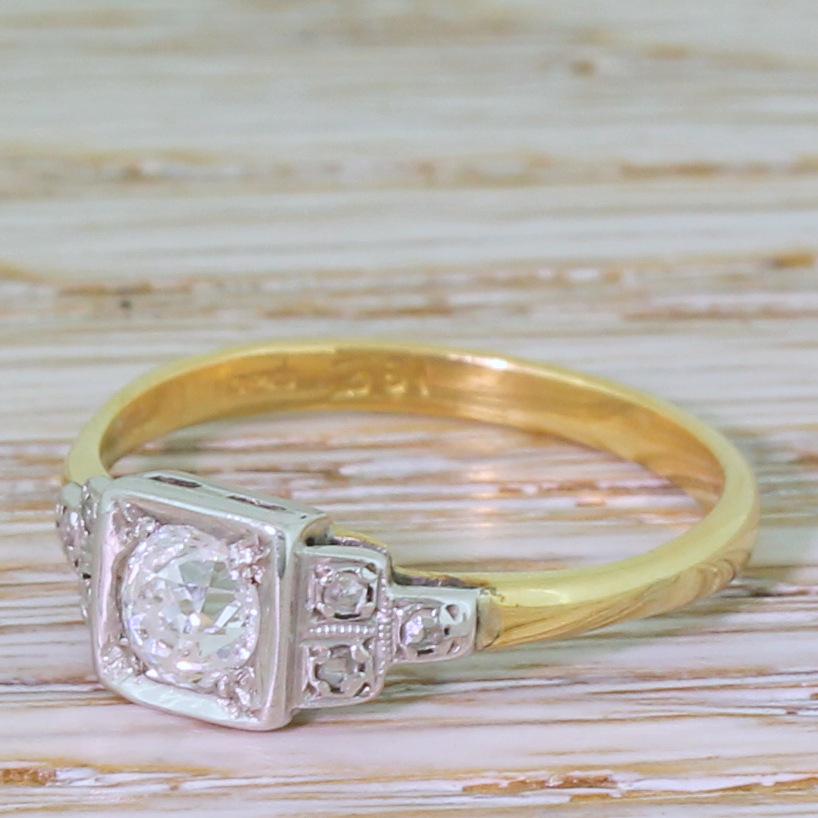 Art Deco 0.50 Carat Old Cut Diamond Gold Platinum Engagement Ring 2