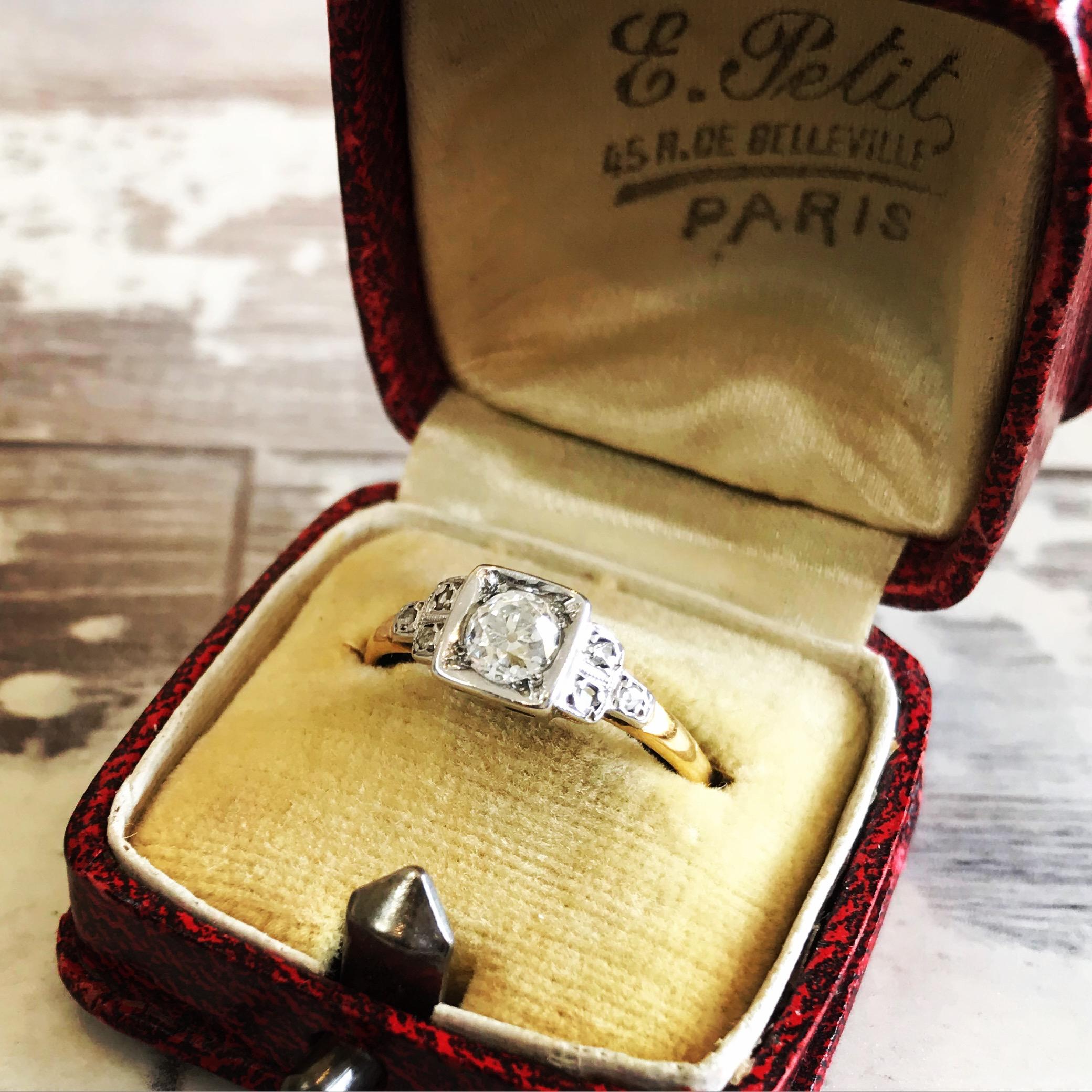 Art Deco 0.50 Carat Old Cut Diamond Gold Platinum Engagement Ring 3