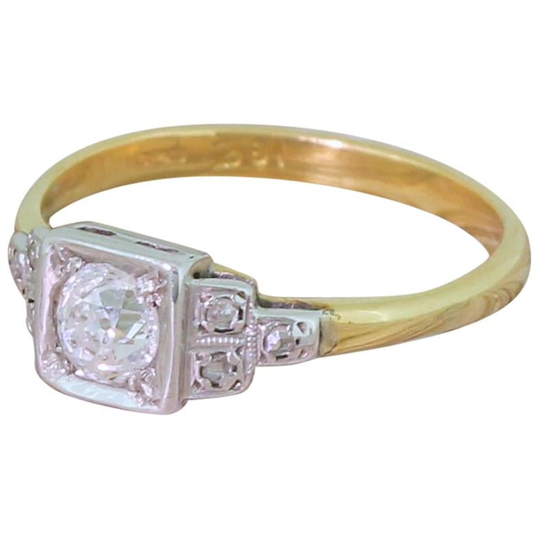 Art Deco 0.50 Carat Old Cut Diamond Gold Platinum Engagement Ring