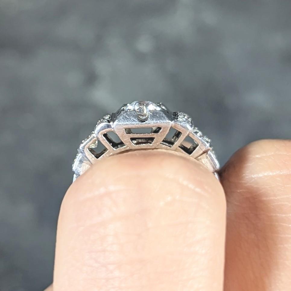 Art Deco 0.50 Carat Old European Cut Diamond Platinum Stepped Engagement Ring For Sale 6