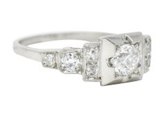 Art Deco 0.50 Carat Old European Cut Diamond Platinum Stepped Engagement Ring