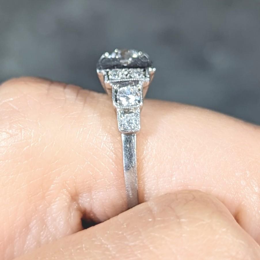 Art Deco 0.50 Carat Old European Cut Diamond Platinum Stepped Engagement Ring For Sale 5