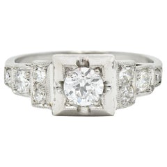 Vintage Art Deco 0.50 Carat Old European Cut Diamond Platinum Stepped Engagement Ring